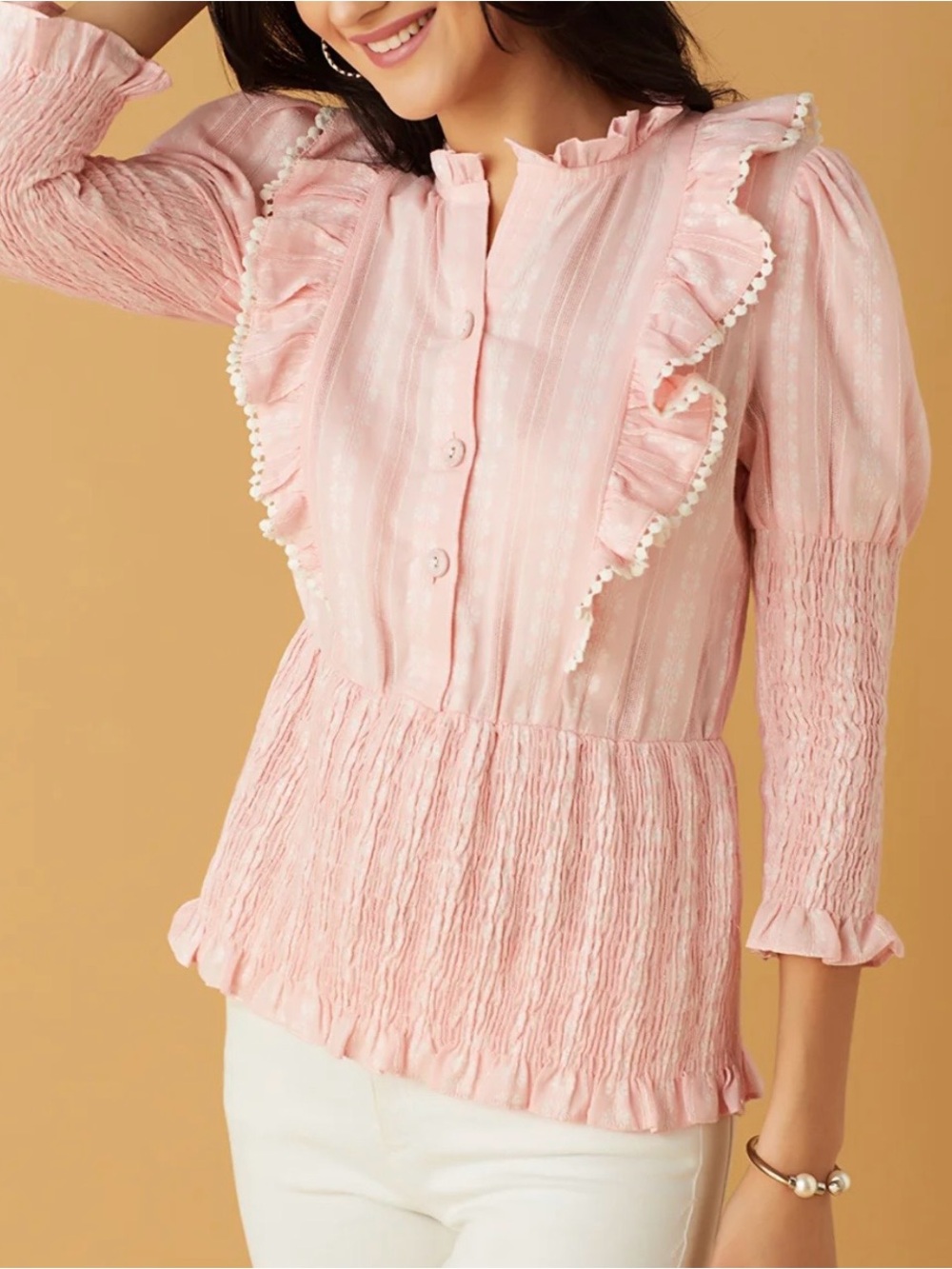 Blush Romance Ruffle Top, Rosé Ruffle Blouse sz XS retail $89